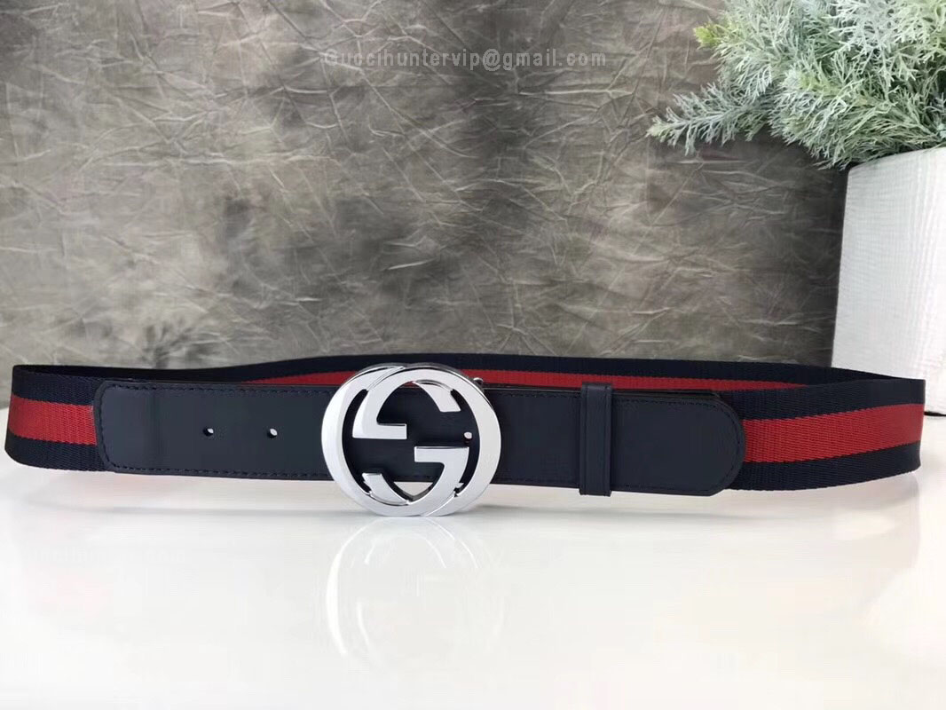 Gucci Web Belt With Double G Buckle Green And Red Web 40mm